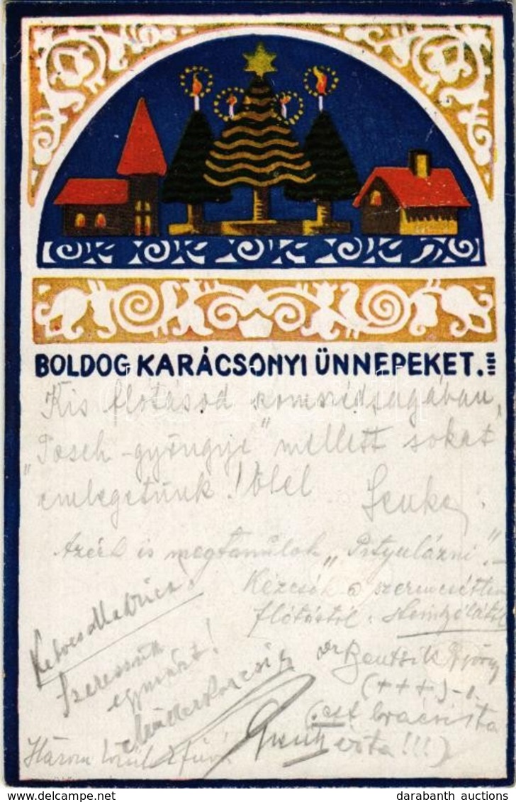 * T2/T3 1925 Boldog Karácsonyi Ünnepeket! / Ungarische Werkstätte Style Hungarian Art Postcard, Christmas Greeting  (Rb) - Zonder Classificatie