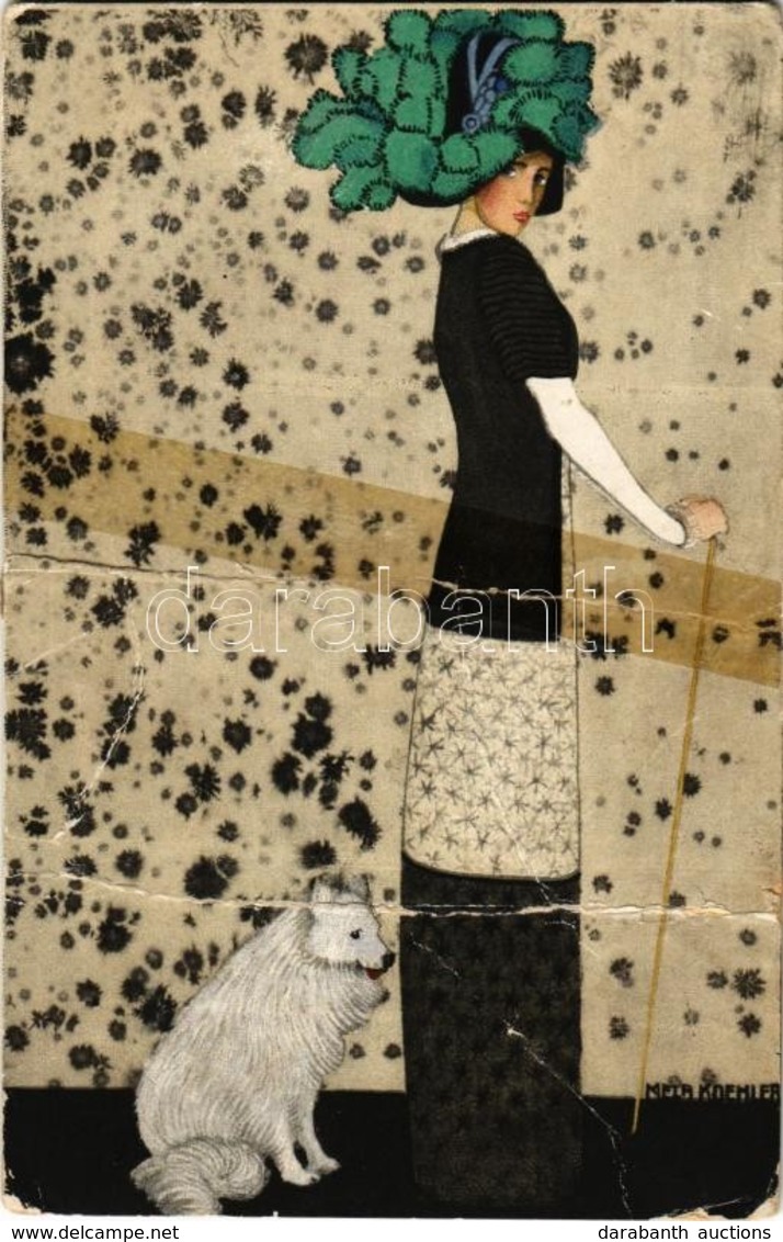 ** T4 Art Nouveau Lady With Dog. Wiener Werkstätte No. 523. S: Mela Koehler (fa) - Ohne Zuordnung