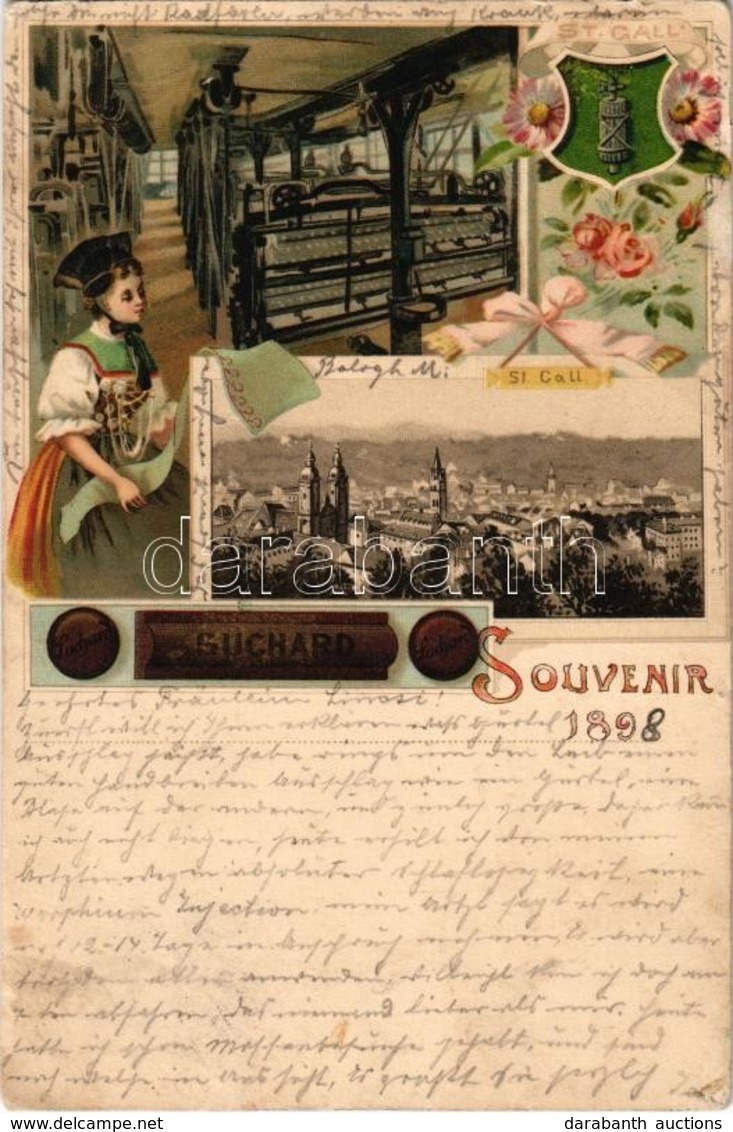 * T2/T3 1898 St. Gallen, St. Gall; Souvenir Cacao Suchard / Swiss Chocolate Advertisement, Coat Of Arms And Folklore. Ar - Ohne Zuordnung