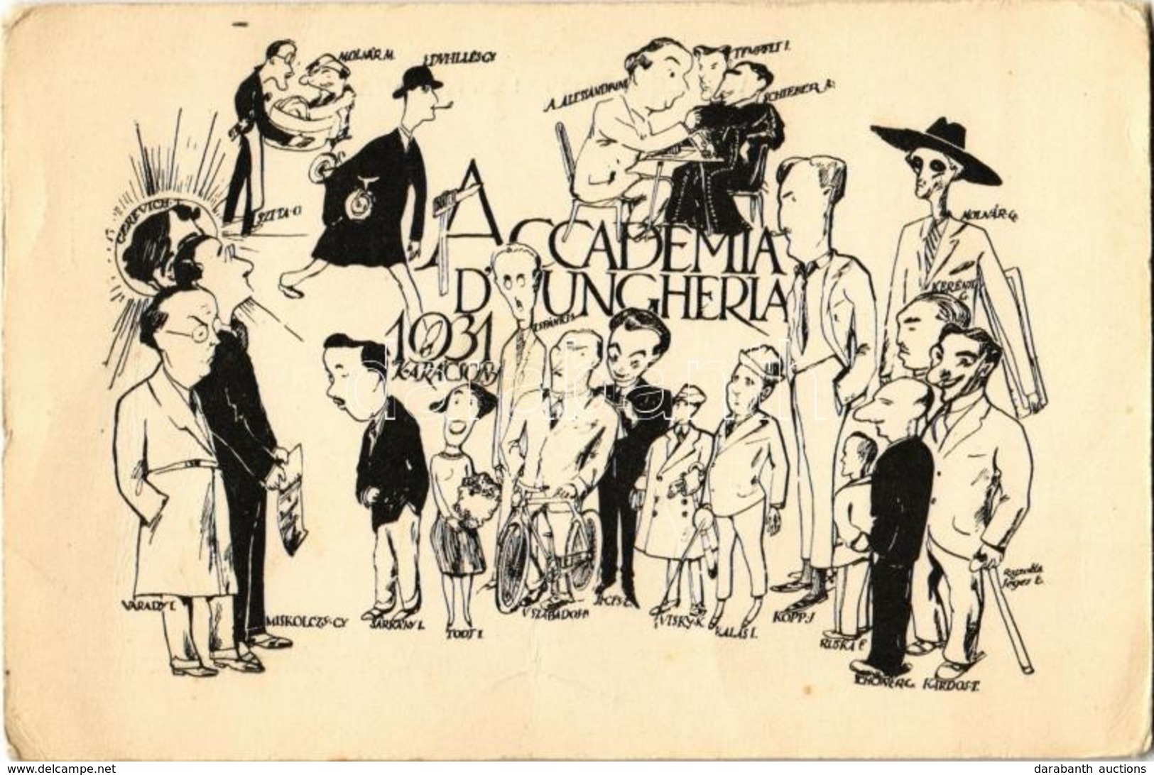 ** T2/T3 1931 Accademia D'Ungheria Karácsony / MTA Karácsonyi Humoros Reklámlapja / Caricatures Of The Hungarian Academy - Ohne Zuordnung