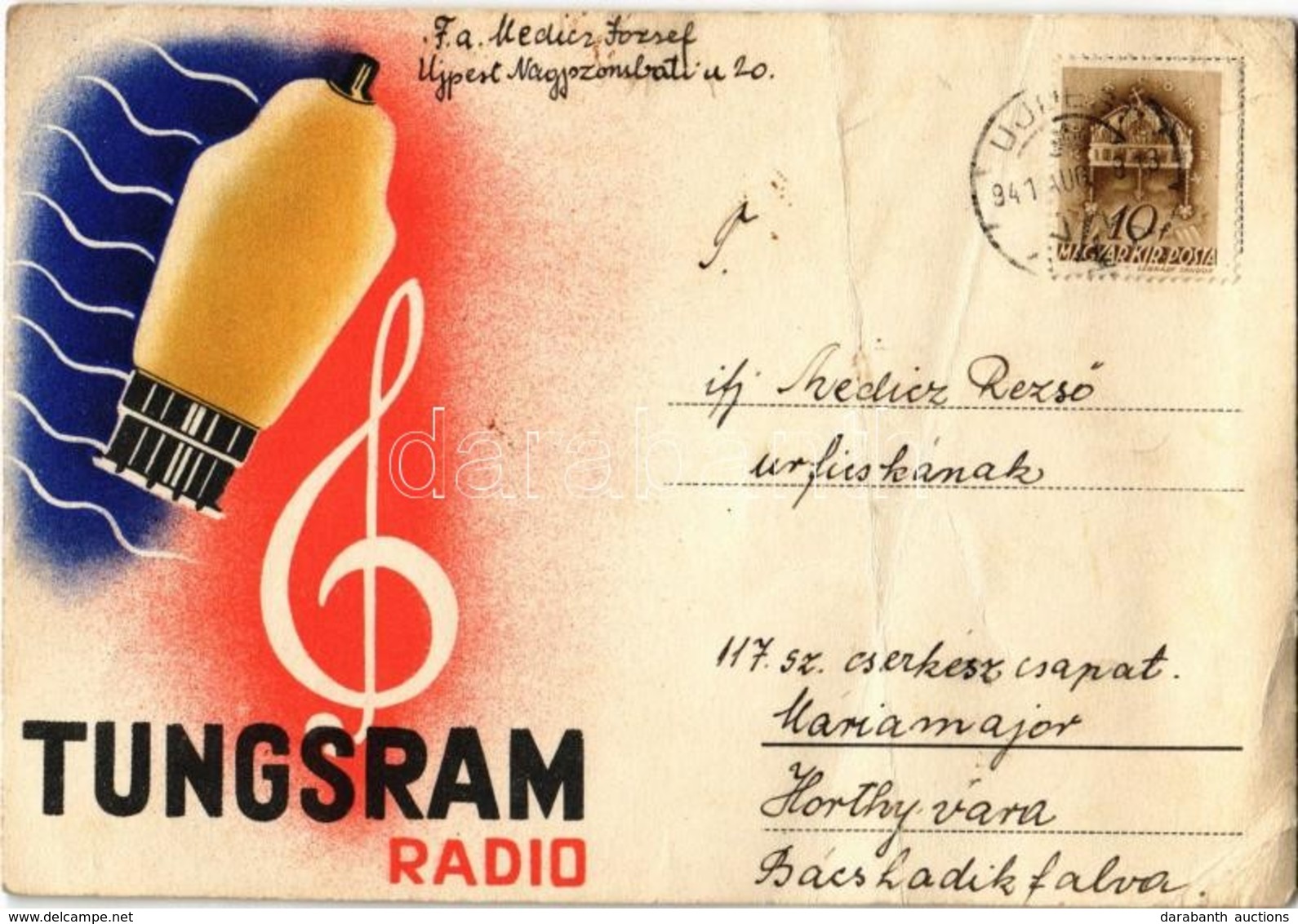 T4 1941 Tungsram Radio Reklámlapja / Hungarian Radio Advertisement Postcard (fa) - Ohne Zuordnung