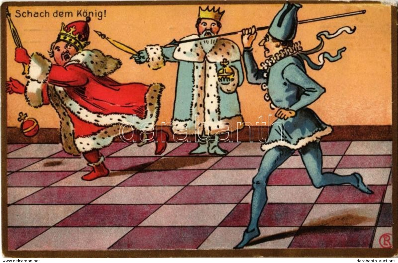 T2/T3 Schach Dem König! Verlag Robert Schmidt, Schicks Hofbuchhandlung / Chess Art Postcard (kopott Sarok / Worn Corner) - Zonder Classificatie