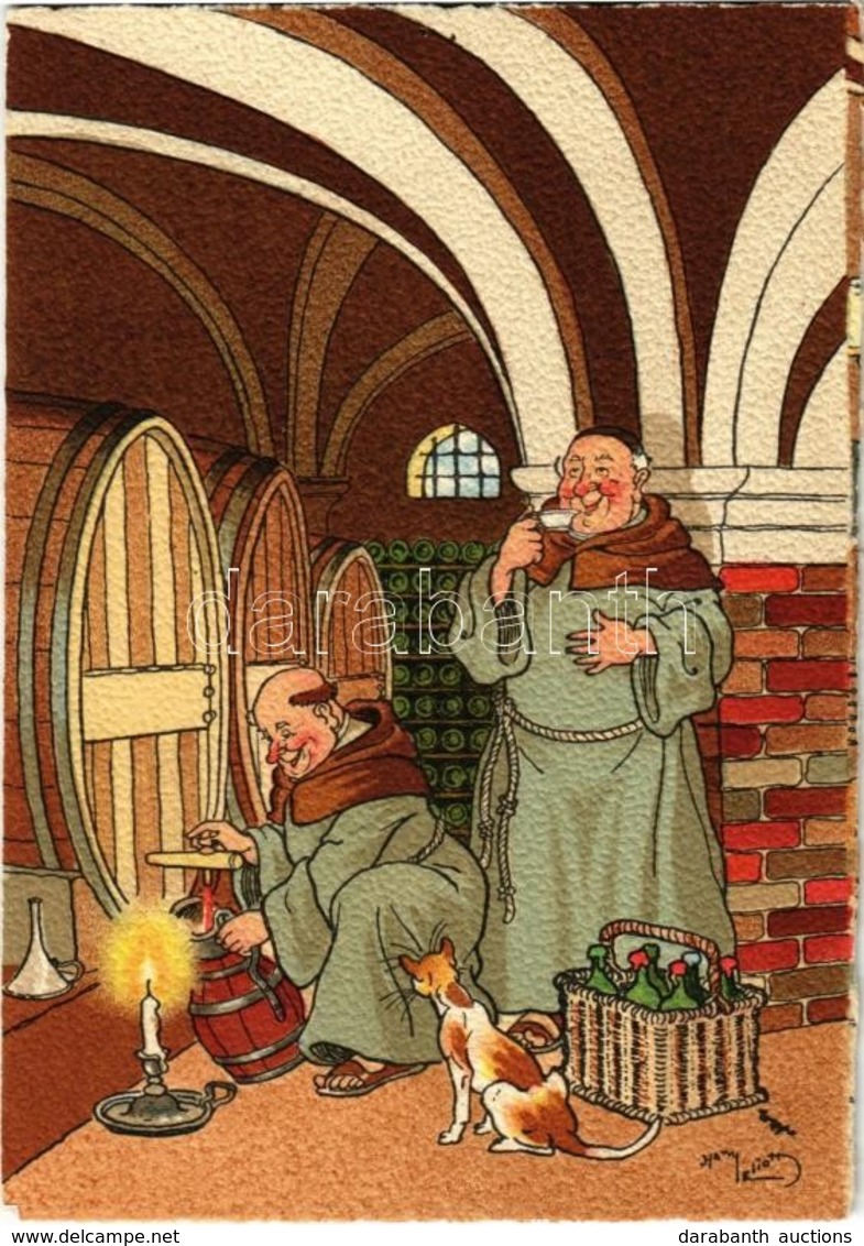 ** T3/T4 Monks Drinking Beer / French Beer Humour S: Harry Eliott (pinholes) - Non Classificati