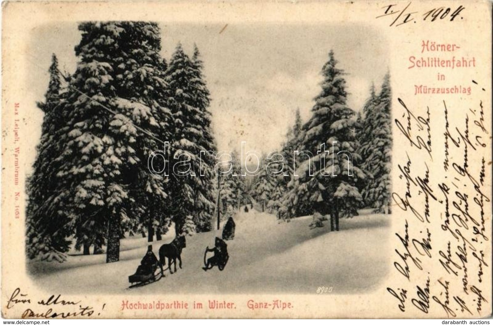 T2/T3 1904 Mürzzuschlag, Hörner-Schlittenfahrt, Hochwaldparthie Im Winter, Ganz-Alpe / Horse-drawn Sleds, Sledding, Wint - Ohne Zuordnung