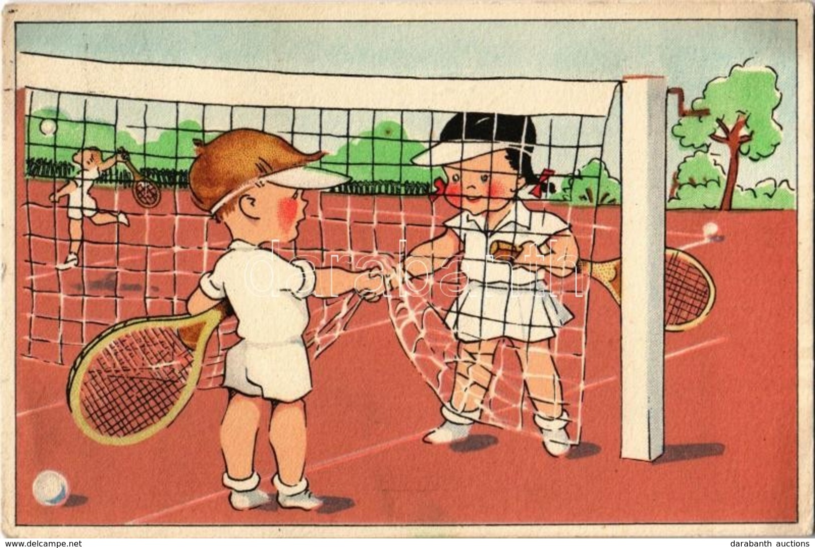 T2/T3 ~1952 Children Playing Tennis - Modern Postcard (EK) - Zonder Classificatie