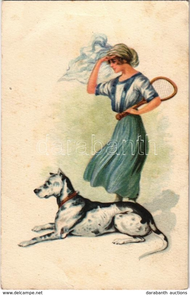 T2 Lady With Tennis Racket And Dog. Amag O.11. - Ohne Zuordnung