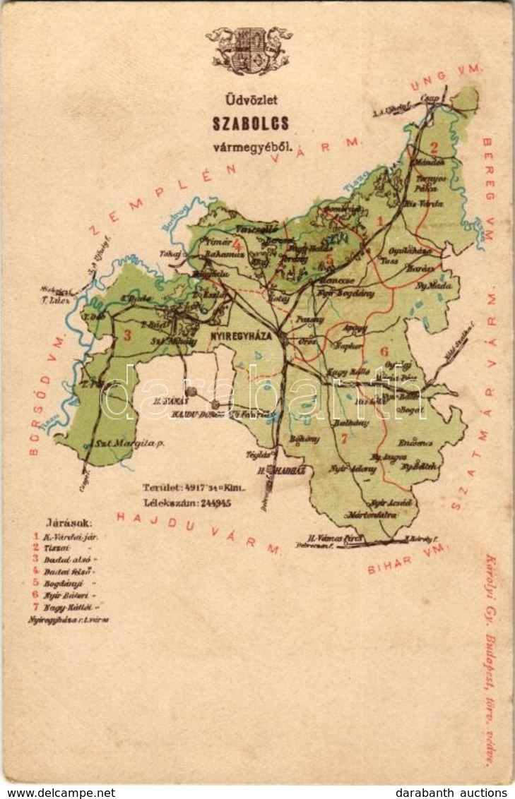 * T2/T3 Szabolcs Vármegye Térképe. Károlyi Gy. Kiadása / Map Of Szabolcs County - Non Classificati