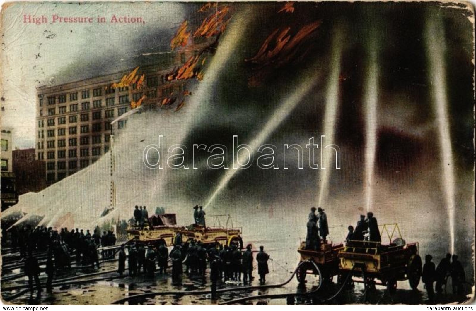 * T3/T4 1911 High Pressure In Action, American Firefighters. Success Postal Card Co. Pubs. New York 1075. (fa) - Zonder Classificatie