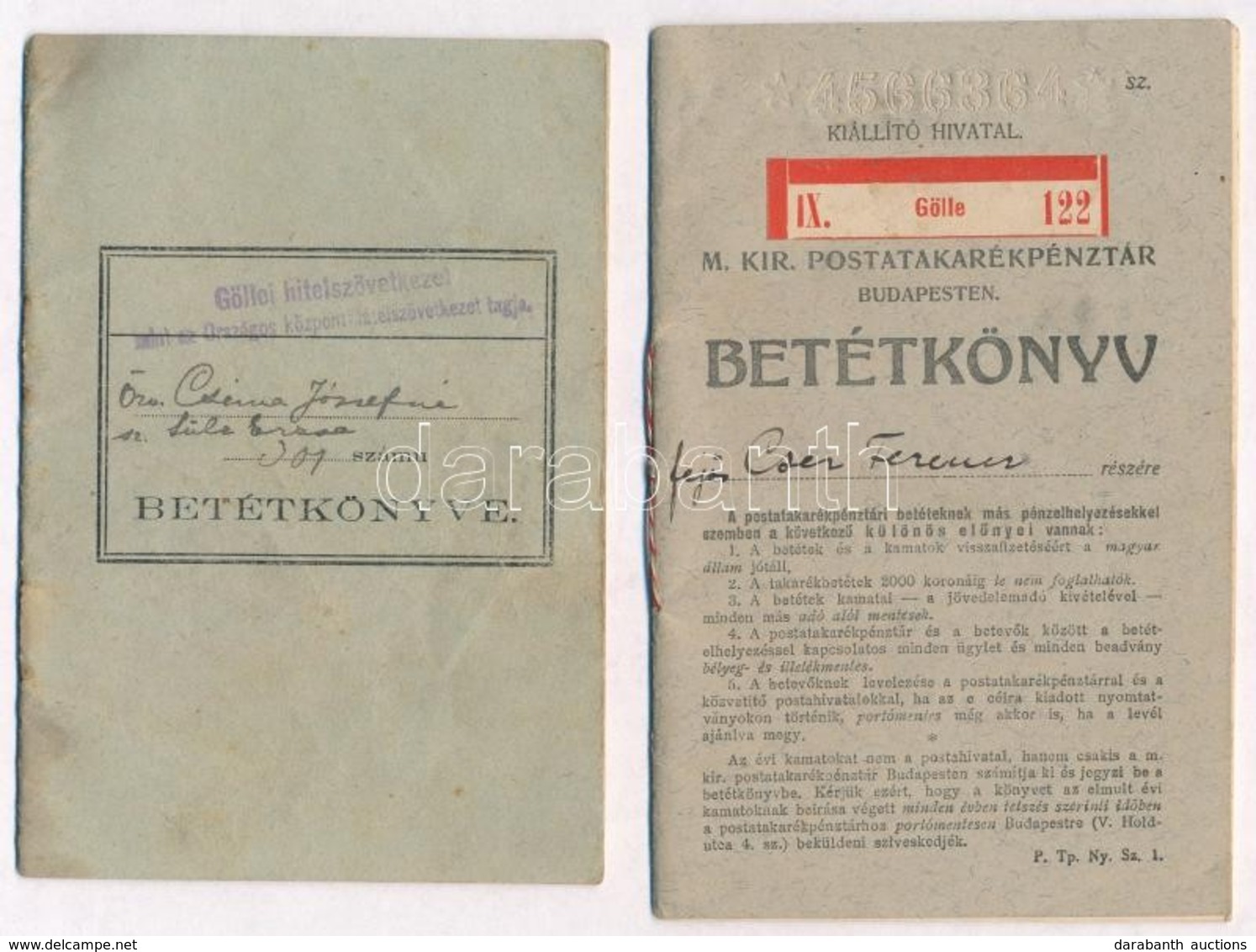 ~1910-1917. 'Göllei Hitelszövetkezet Mint Az Országos Központi Hitelszövetkezet Tagja' Betétkönyve (2x) + 1921. 'Gölle M - Non Classificati