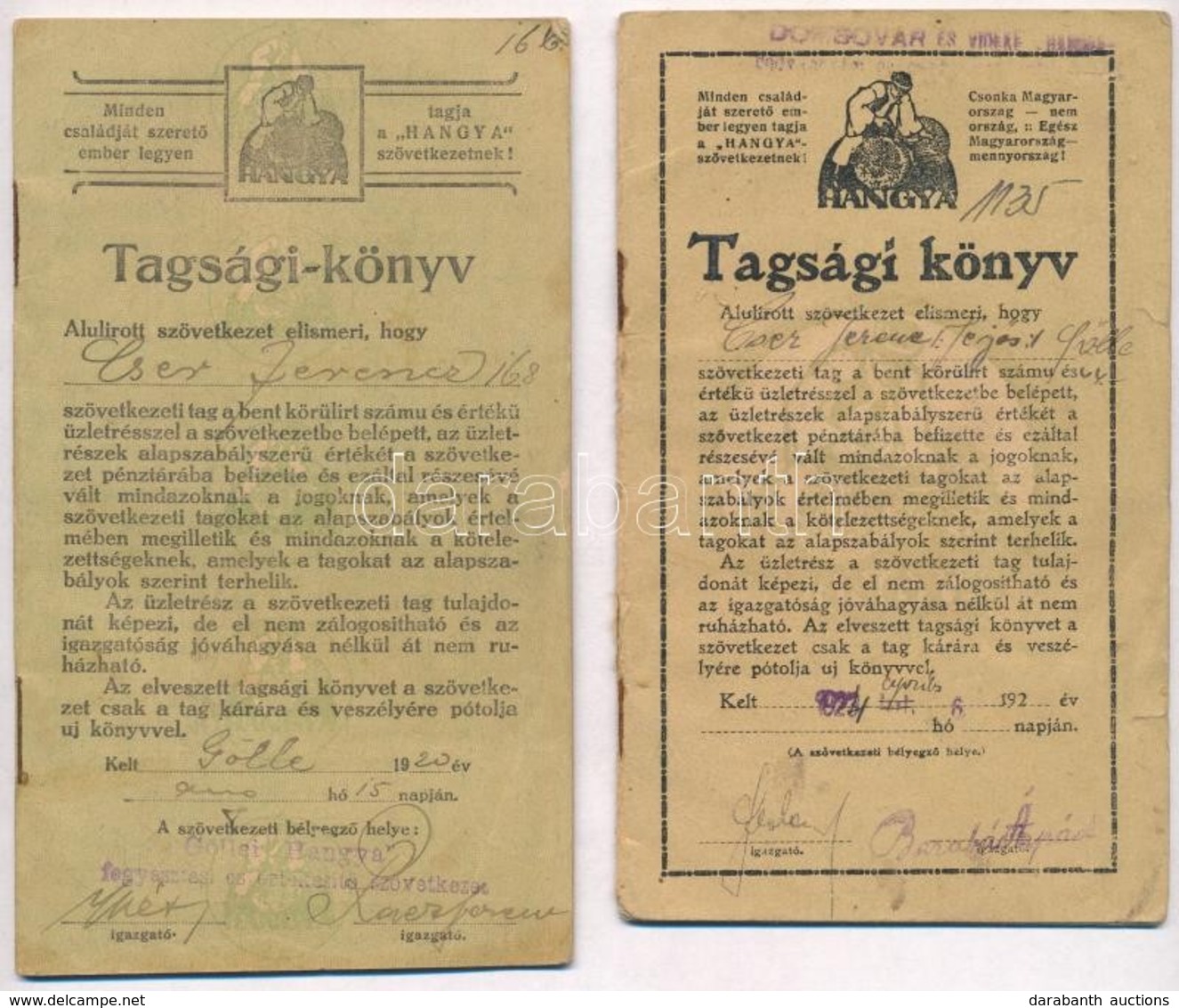 1924-1929. 'Hangya - Vásárlási Könyv' (2x) Bejegyzésekkel + 1920-1924. 'Hangya - Tagsági-könyv' (2x) Bejegyzésekkel, Egy - Non Classificati