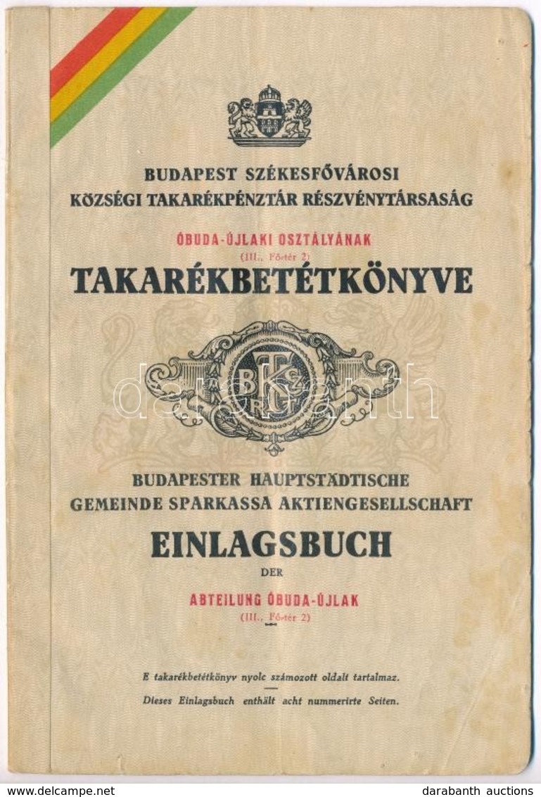 1936. 'Egyesült Budapesti Fővárosi Takarékpénztár Óbuda-Újlaki Osztályának' Betéti Könyvecskéje, Bejegyzésekkel - Non Classificati