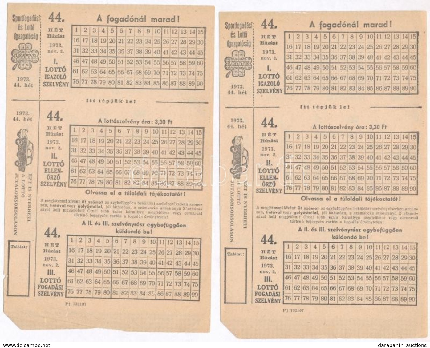 1973. Lottószelvények (3x) Sorszámkövetők, Kitöltetlenek T:I- - Non Classificati