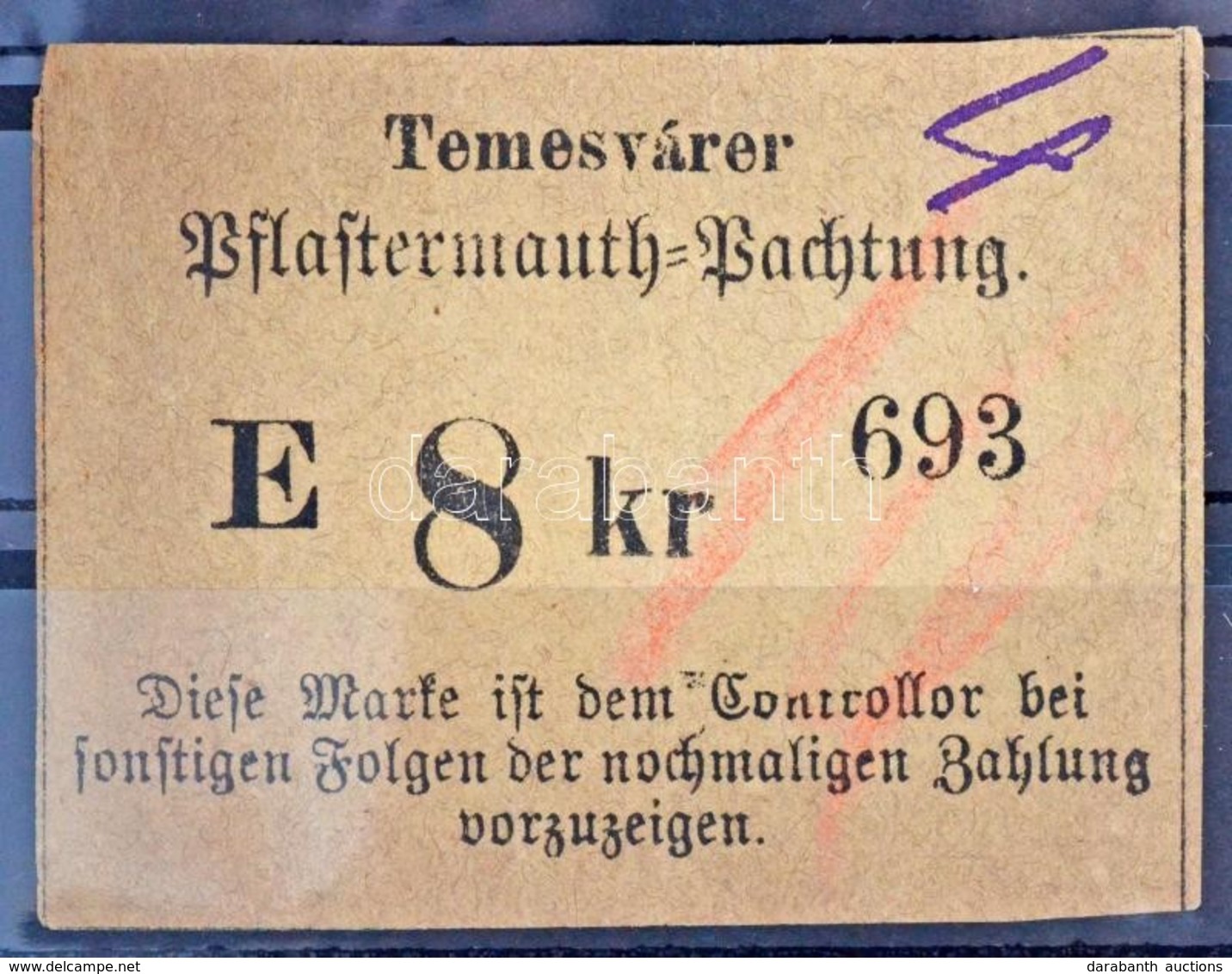 Erdély / Temesvár 1840-1850. 'Pflastergeld (Útadó)' 8kr-ról T:II / Transsylvania / Timisoara 1840-1850. 'Pflastergeld (P - Zonder Classificatie