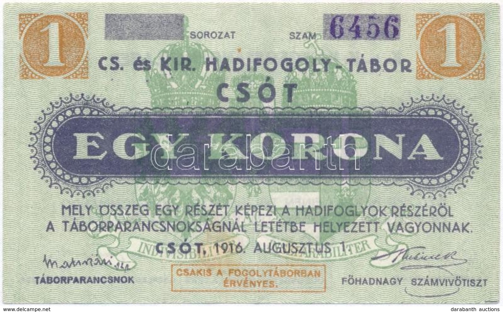 Csót / Hadifogolytábor 1916. Augusztus 1. 1K T:II - Non Classificati