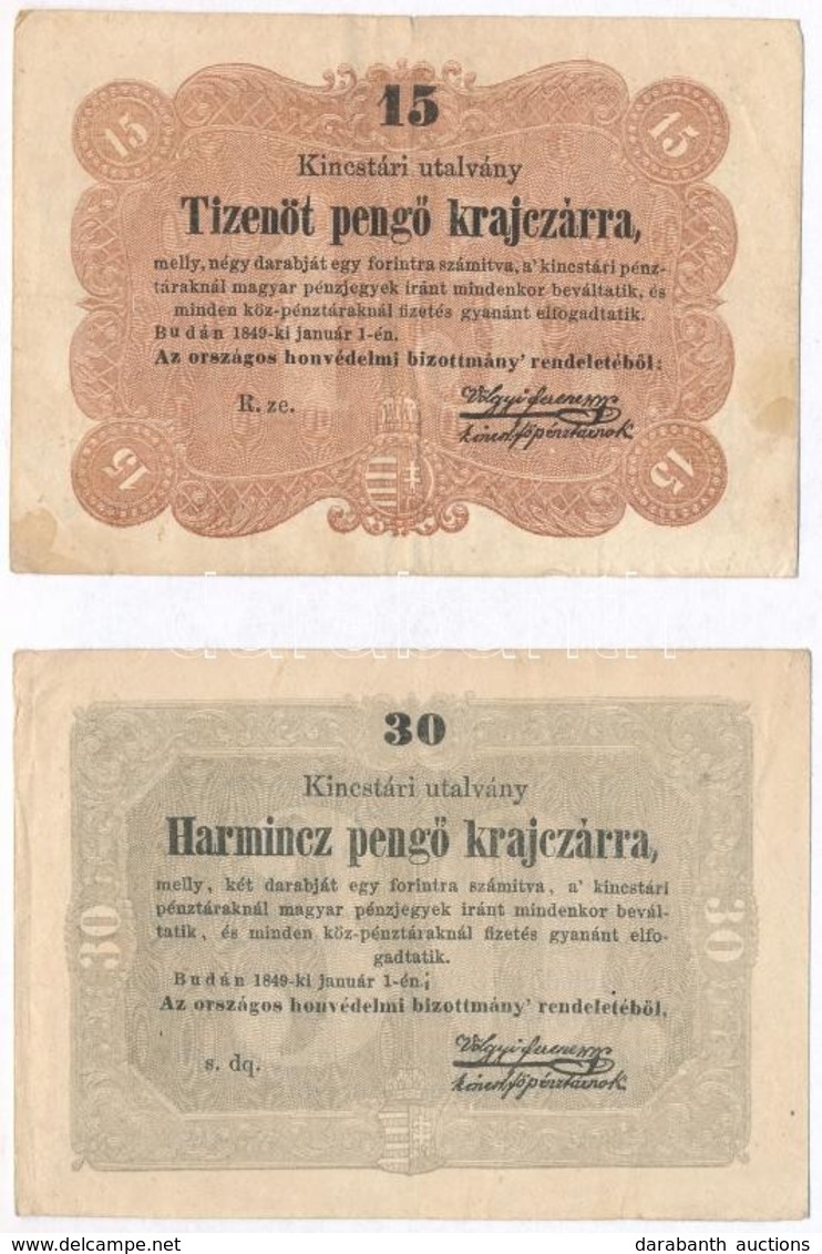 1849. 15kr + 30kr 'Kossuth Bankó' T:III - Zonder Classificatie
