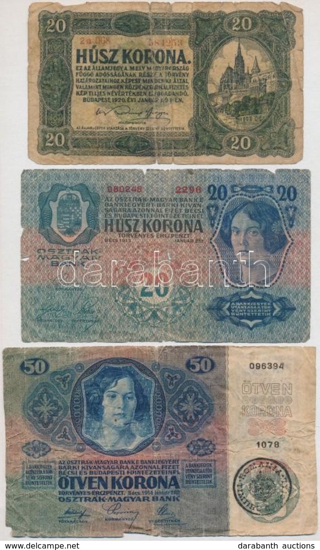 1913-1920. 10db-os Vegyes Magyar Korona Bankjegy Tétel T:III-IV - Non Classificati