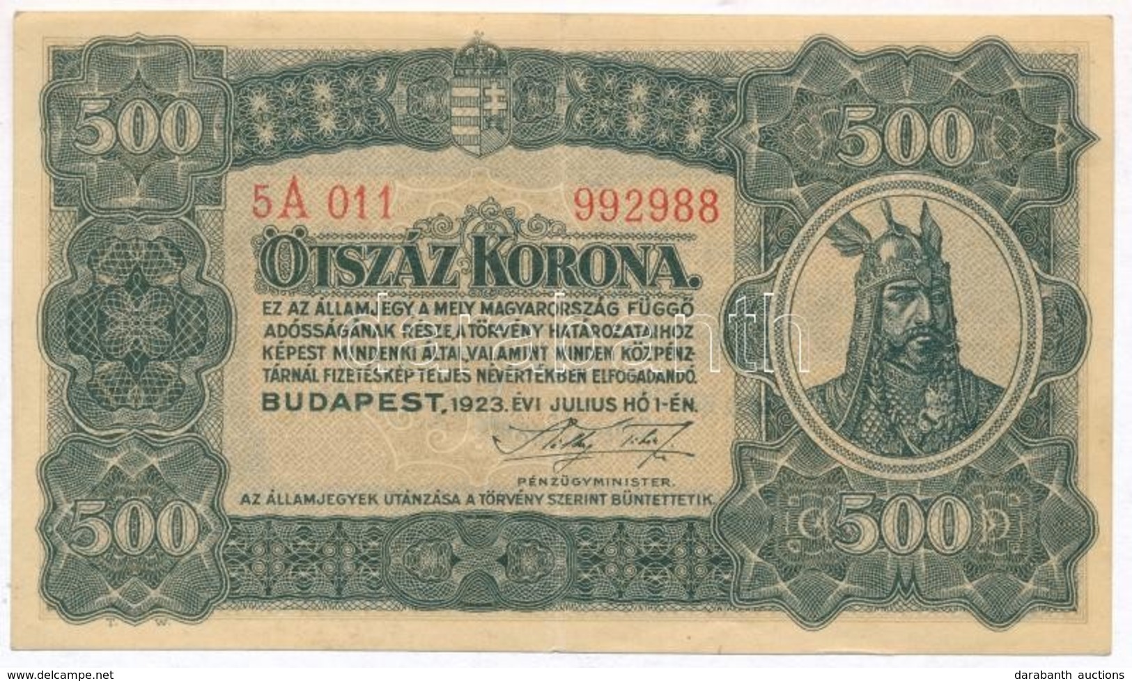 1923. 500K Nyomdahely Jelölés Nélkül T:II- 
Adamo K34 - Zonder Classificatie