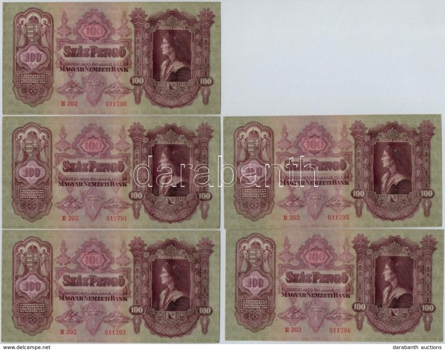 1930. 100P (5x) Sorszámkövetők T:II - Ohne Zuordnung