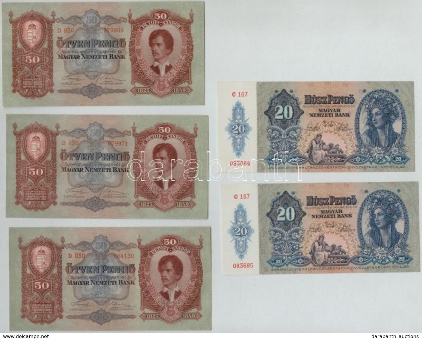 1932. 50P (3x) + 1941. 20P (2x) Sorszámkövetők T:1,1- Adamo P12, P14 - Non Classificati