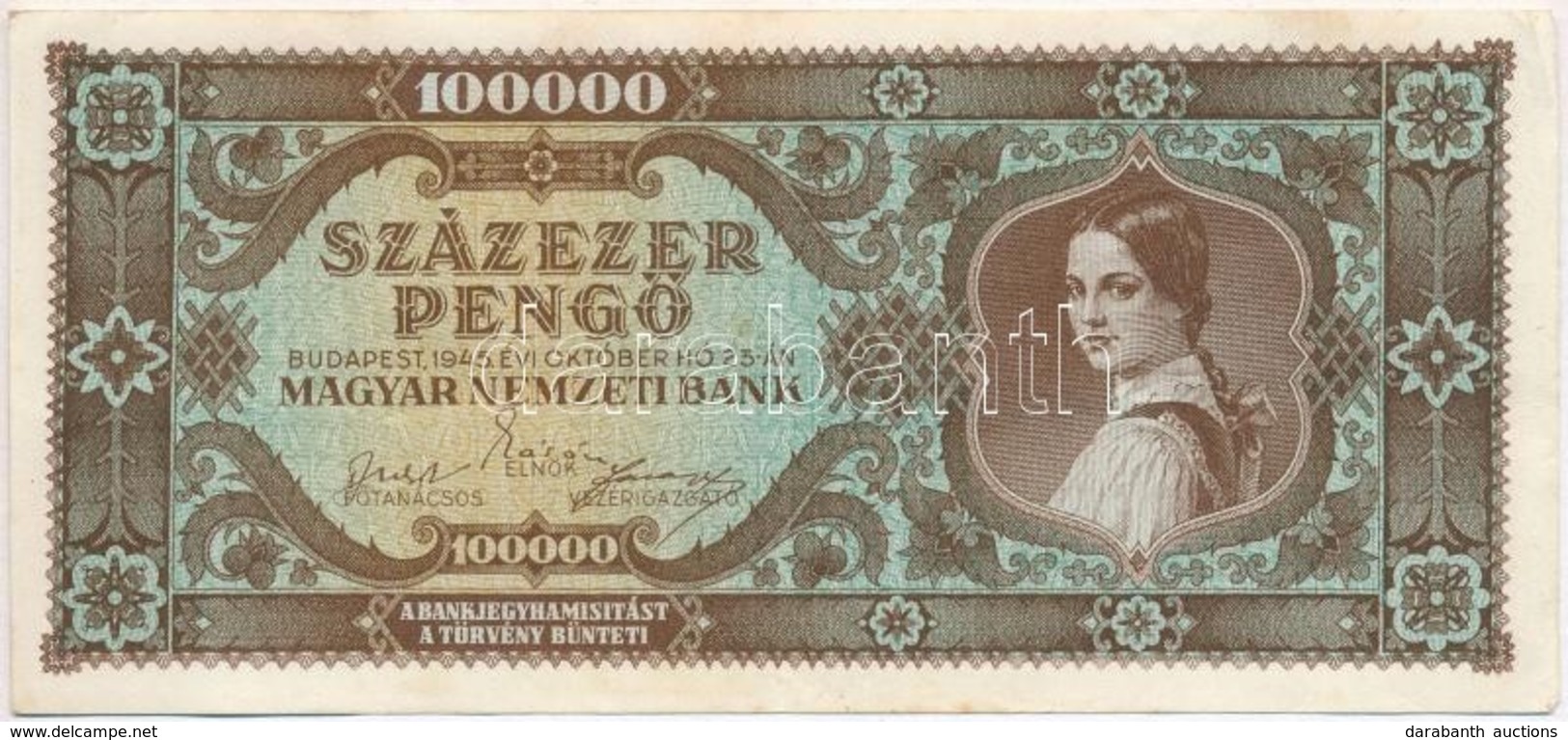 1945. 100.000P 'M 162 058903' T:III Szép Papír - Ohne Zuordnung