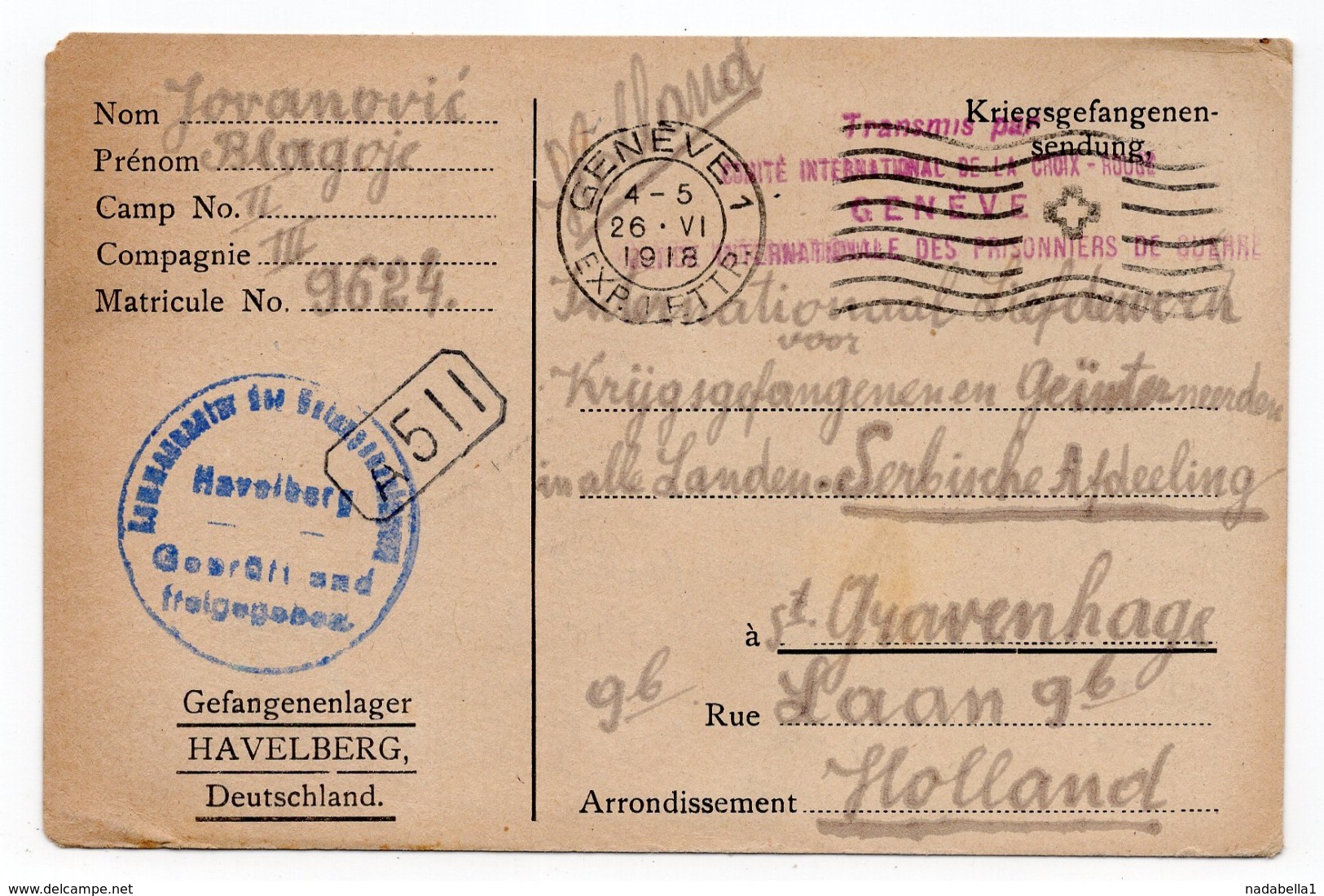 1918  WWI, GERMANY, POW CAMP HAVELBERG, POW LETTER TO GENEVA, CENSORED - Covers & Documents