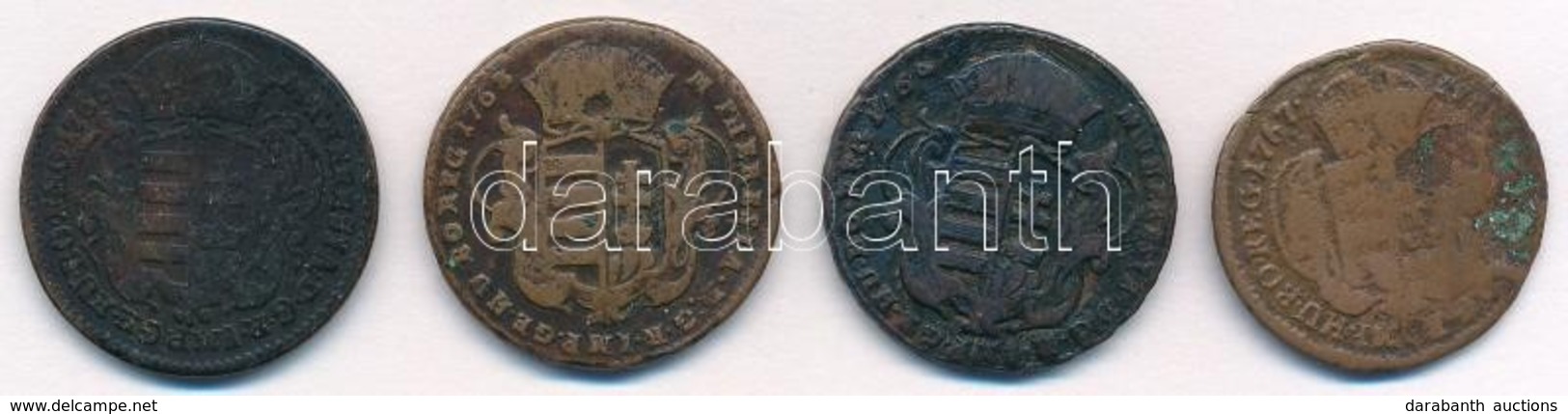 1763-1766. Rézdenár 'Mária Terézia / Zárt Korona' (3x) + 1767. 1/2 Rézdenár T:2-,3 Lapkahiba,patina - Ohne Zuordnung