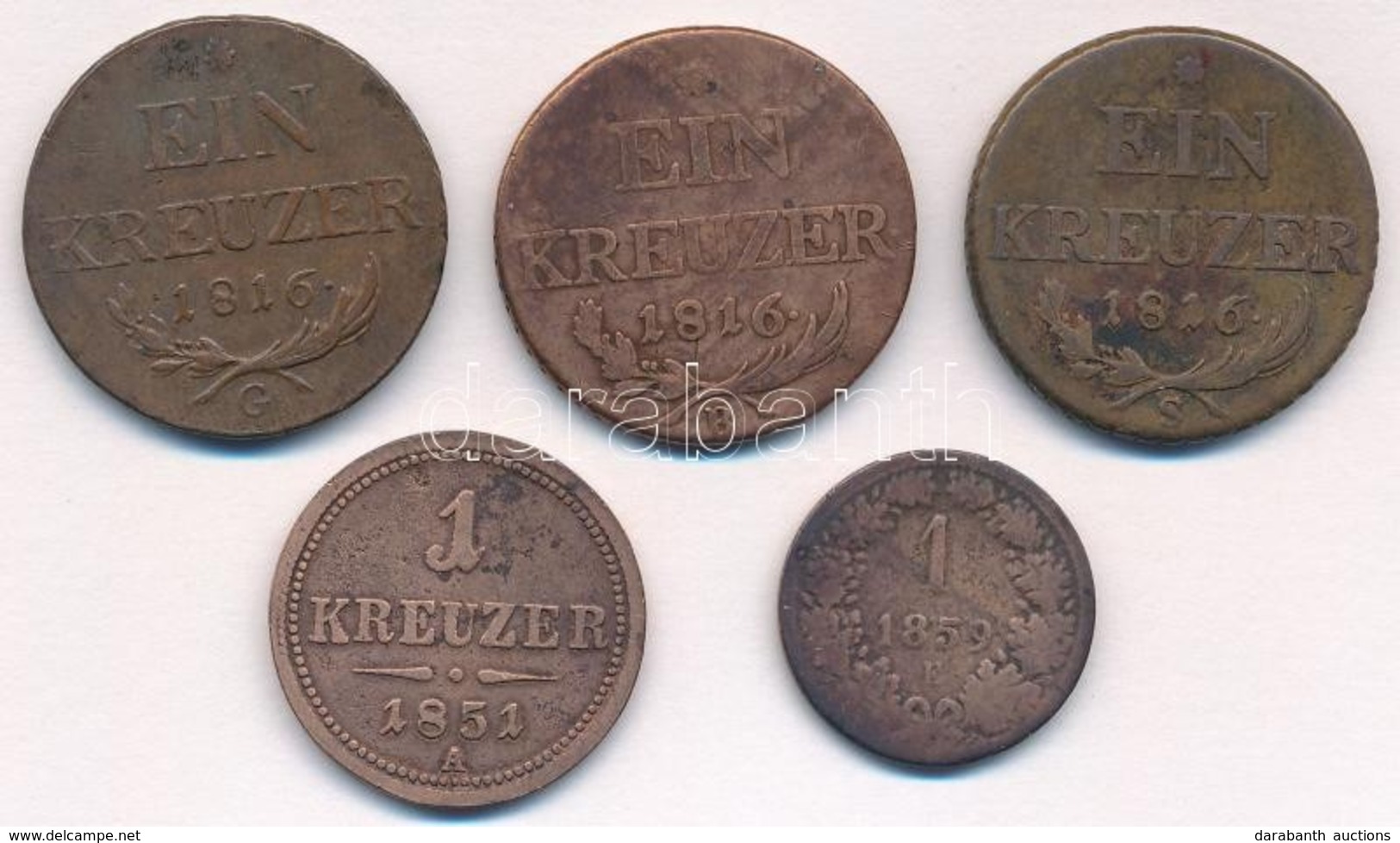 1816-1859. 5db Klf Magyar és Osztrák Verdejelű Rézkrajcár, Közte 1816G 1kr Cu T:2-,3 - Non Classificati