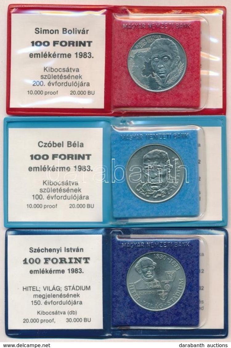 1983. 100Ft Alpakka 'Simon Bolivár' + 1983. 100Ft Alpakka 'Czóbel Béla' + 1983. 100Ft Alpakka 'Széchenyi István' Mindegy - Ohne Zuordnung