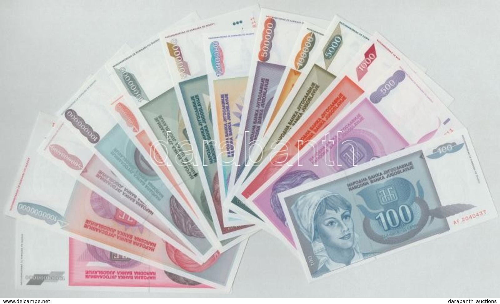 Jugoszlávia 1992-1993. 100D-10.000.000.000D (16xklf) Inflációs Kiadások T:I
Yugoslavia 1992-1993. 100 Dinara - 10.000.00 - Ohne Zuordnung