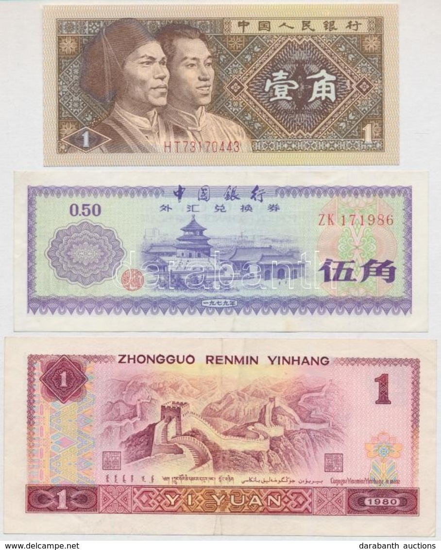 Kína 1979. 0,50f + 1980. 1j + 1Y T:I-III
China 1979. 0,50 Fen 'Foreign Exchange Certificate' + 1980. 1 Jiao + 1 Yüan C:I - Ohne Zuordnung