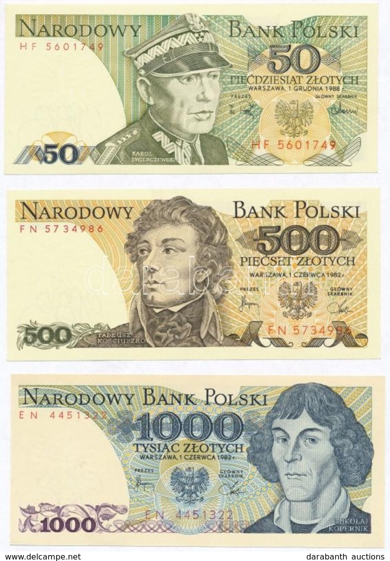 Lengyelország 1982. 500Zl + 1000Zl + 1988. 50Zl T:I
Poland 1982. 500 Zlotych + 1000 Zlotych + 1988. 50 Zlotych C:UNC - Non Classificati