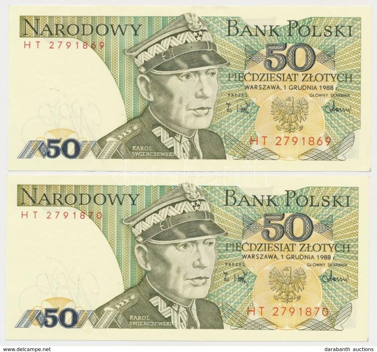 Lengyelország 1988. 50Zl (2x) Sorszámkövetők T:I- 
Poland 1988. 50 Zlotych (5x) Sequential Serials C:AU - Non Classificati