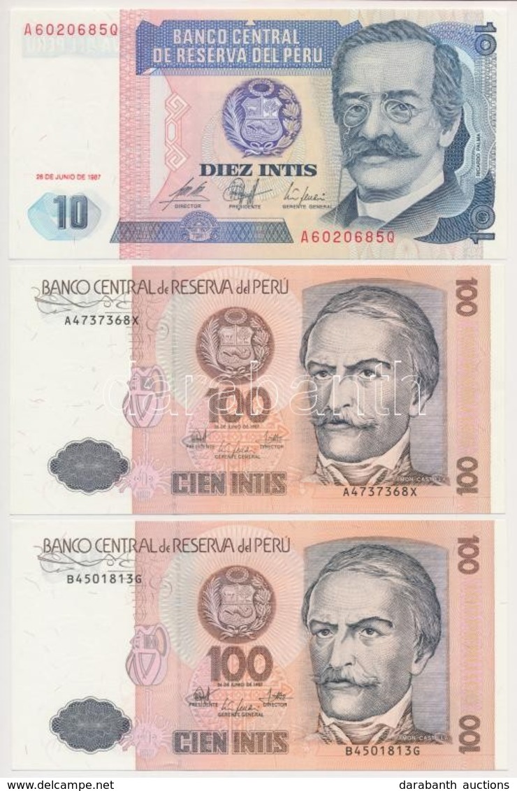 Peru 1987-1988. 100I (2x) + 10I + 5000I + 10000I T:I
Peru 1987-1988. 100 Intis (2x) +10 Intis + 5000 Intis + 10000I C:Un - Ohne Zuordnung