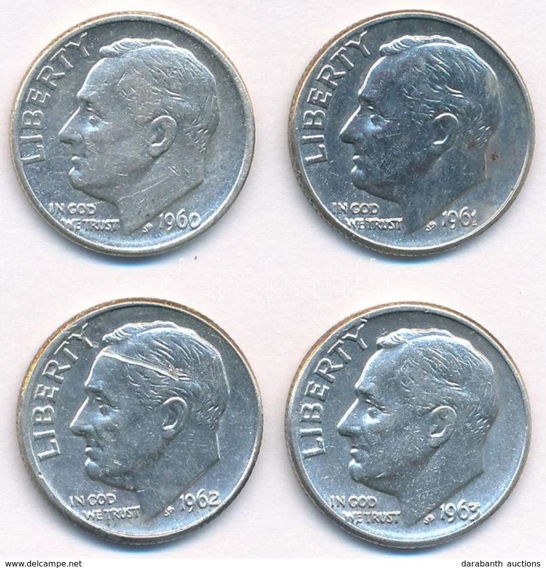 Amerikai Egyesült Államok 1960D-1963D 1d Ag 'Roosevelt' (4xklf) T:1-,2,2- 
USA 1960D-1963D Dime Ag 'Roosevelt' (4xdiff)  - Ohne Zuordnung