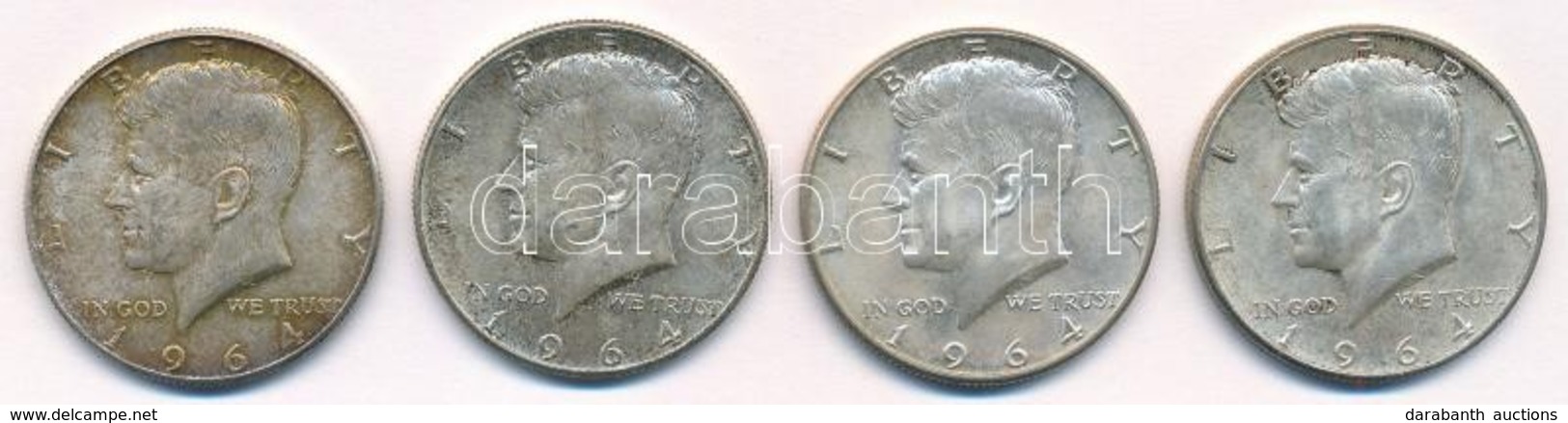 Amerikai Egyesült Államok 1964 1/2$ Ag 'Kennedy' (4x) T:1- Patina  USA 1964 1/2 Dollar Ag 'Kennedy' (4x) C:AU Patina - Ohne Zuordnung