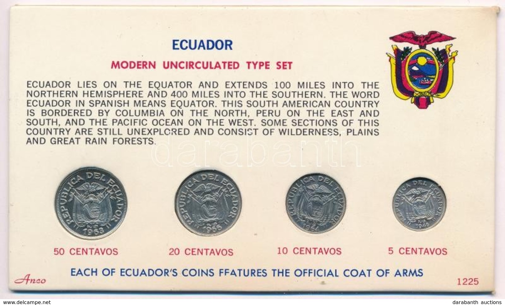 Ecuador 1946-1966. 5c-50c (4xklf) Forgalmi Szett T:1 
Ecuador 1946-1966 5 Centavos - 50 Centavos (4xdiff) Coin Set C:UNC - Ohne Zuordnung