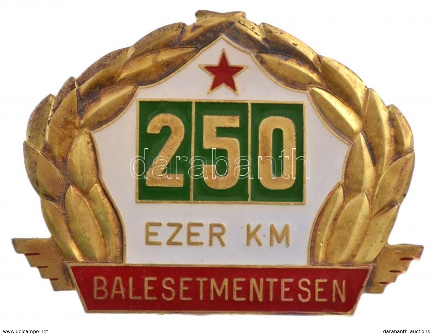 ~1980. '250 Ezer Kilométer Balesetmentesen' Kitüntető Autójelvény (72x97mm) T:1- Hátlapon Hajlott Csavarmenet - Zonder Classificatie