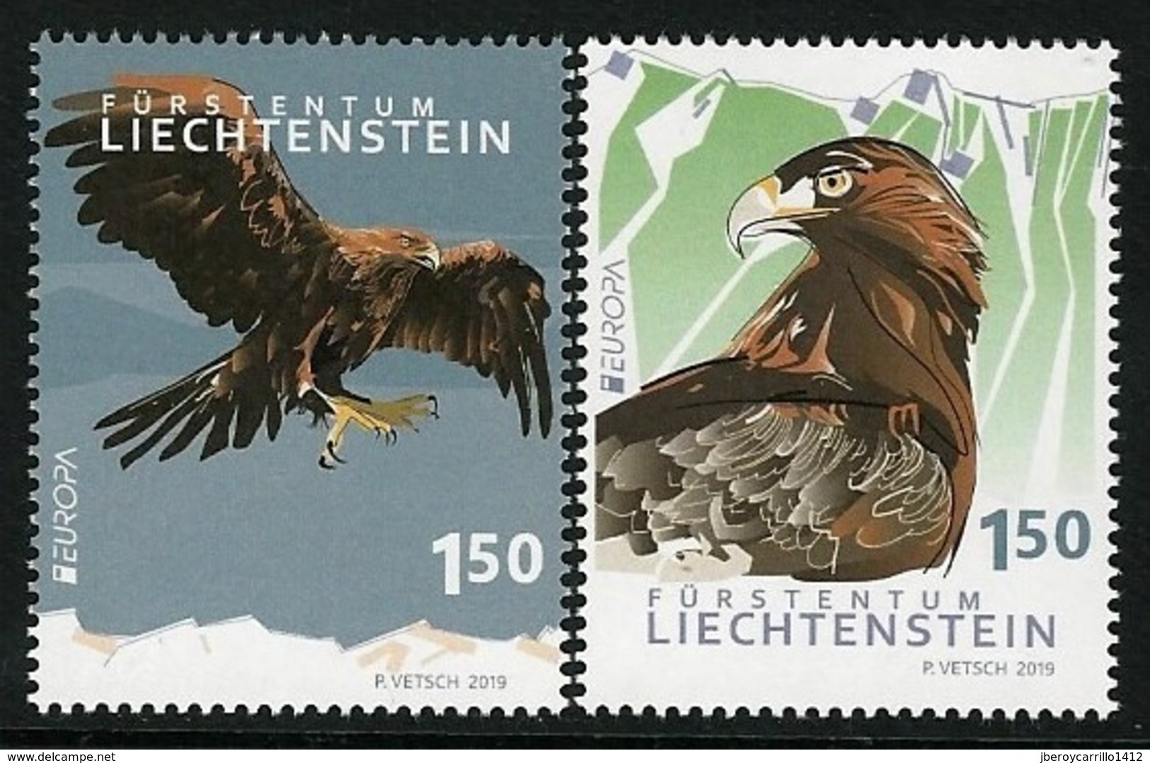 LIECHTENSTEIN 2019 - EUROPA 2019 -"AVES - BIRDS/WILDLIFE- VÖGEL -OISEAUX "- GOLDEN EAGLE - SET Of 2 STAMPS - 2019