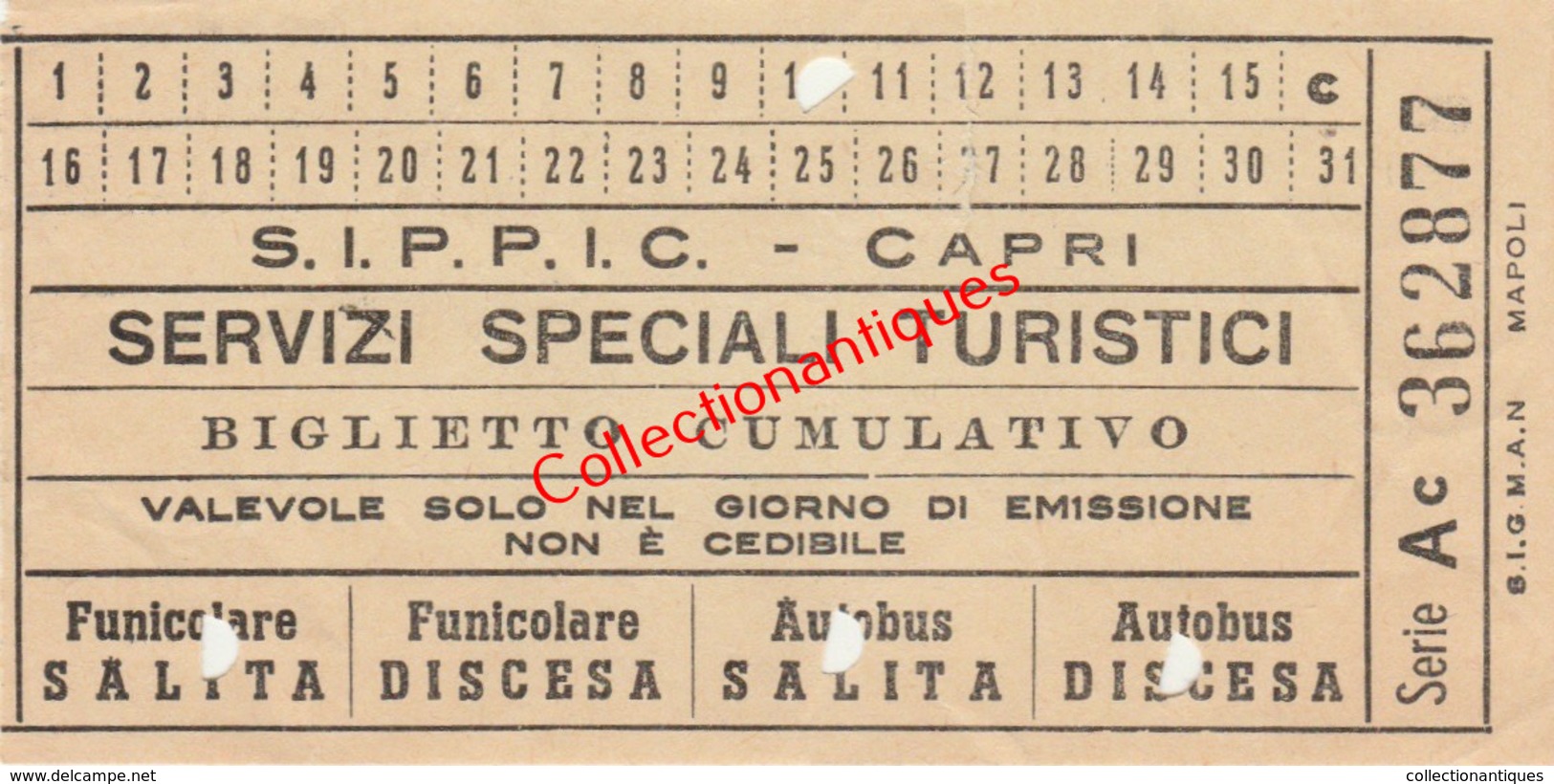 Billet De Transport Capri - Italie  - Pour Funiculaire Et Autobus  - Années 60 - Europa