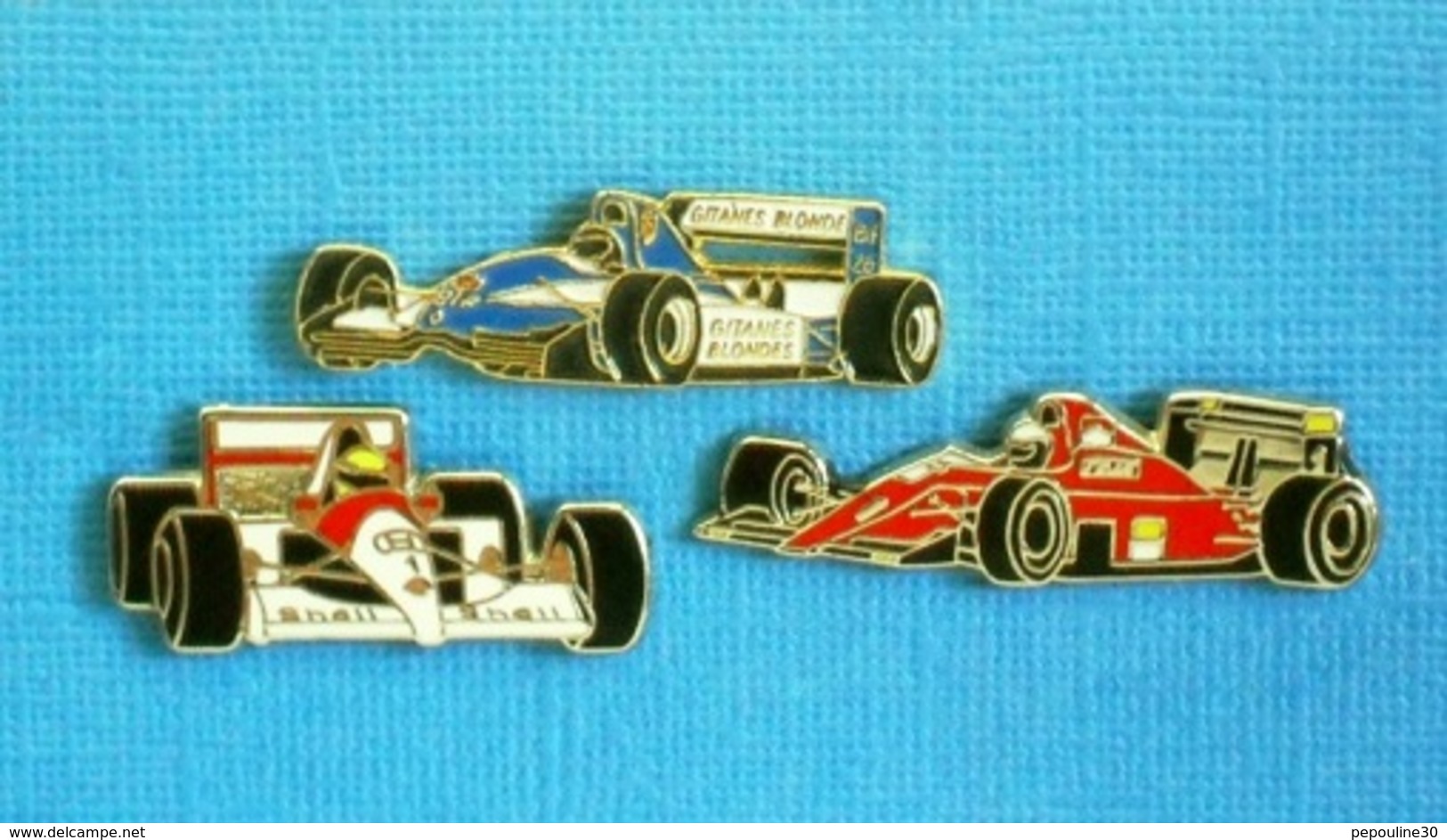 3 PIN'S //   ** LIGIER JS37 RENAULT / Mc LAREN MP4-3 HONDA / FERRARI F1-90 ** . (2 Locomobile 1 Winner)