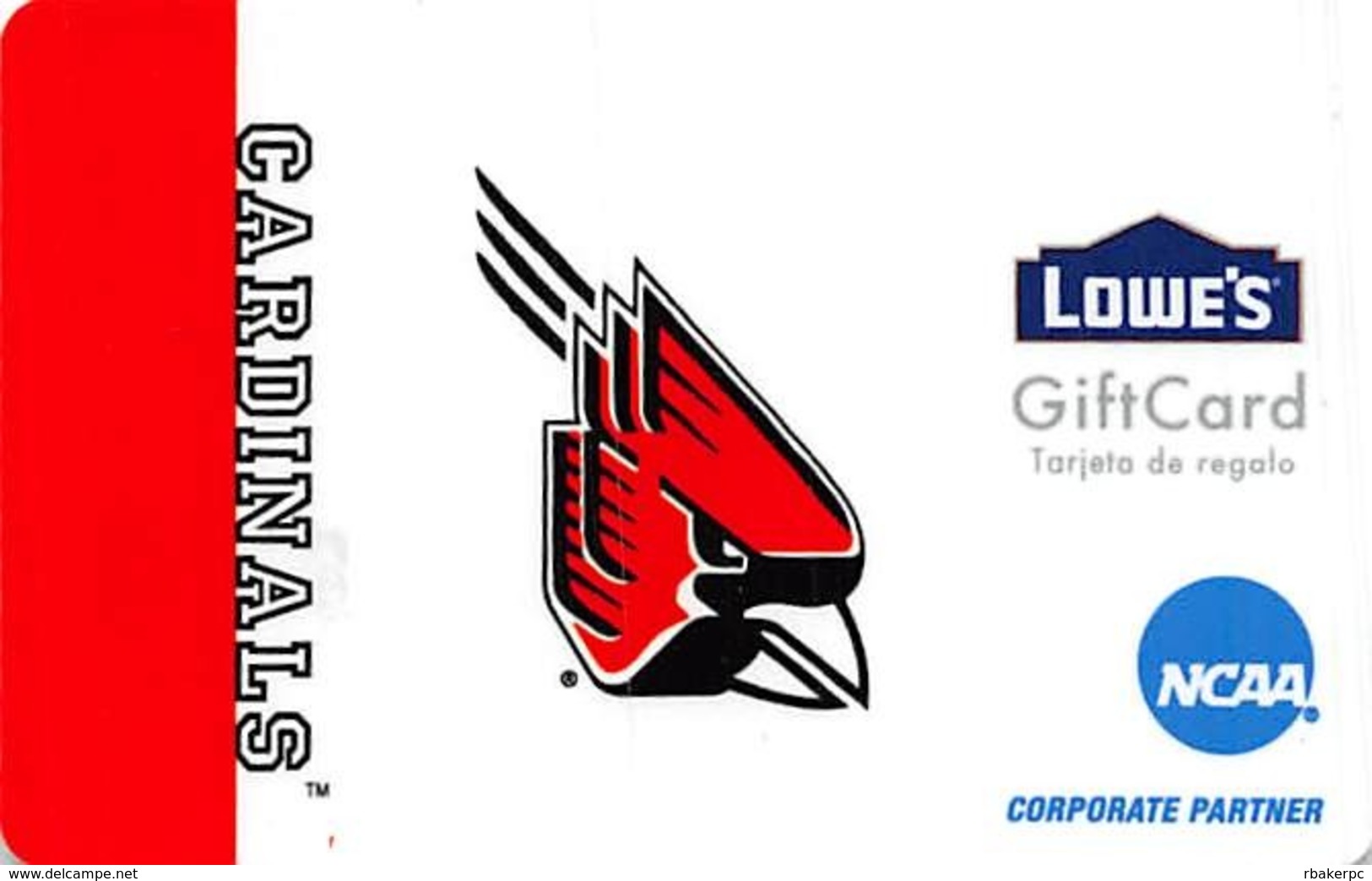 Lowes NCAA Gift Card - Cardinals - Cartes Cadeaux