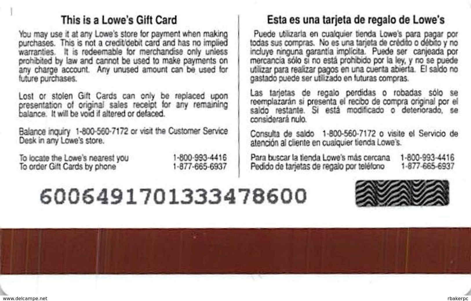 Lowes NCAA Gift Card - Cardinals - Cartes Cadeaux