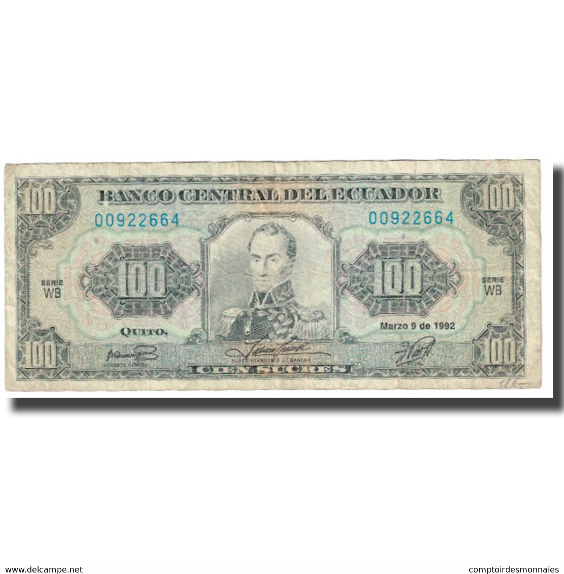 Billet, Équateur, 100 Sucres, 1992, 1992-12-04, KM:123, TTB - Ecuador