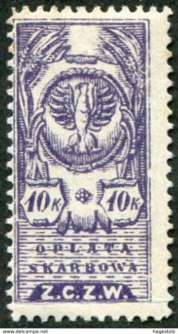 Russia Civil War 1920 Polish Occupation Ukraine Belarus Wilno 10 Kop. Revenue Fiscal Tax Stempelmarke Polen ZCZW Poland - Unclassified