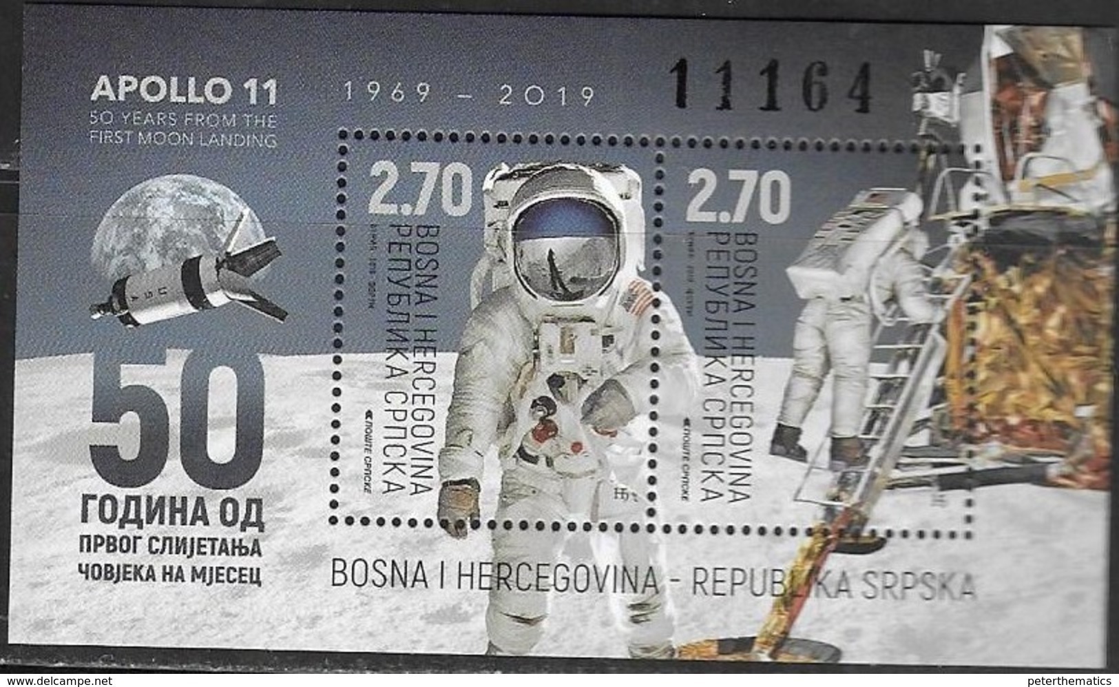 BOSNIA SERB, 2019, MNH, SPACE, MOONLANDING, S/SHEET - Europe