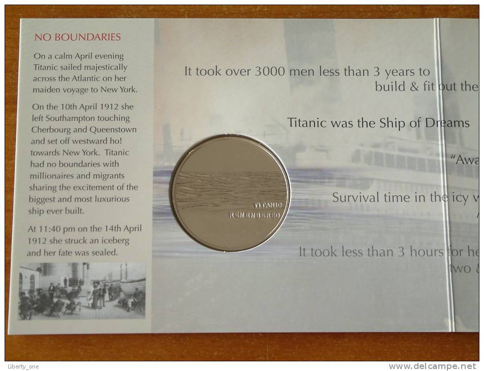 " TITANIC " The Royal Mint Remembered BU MEDAL 38,45 mm. / 28,28 gram UNC ( details zie foto's) !!