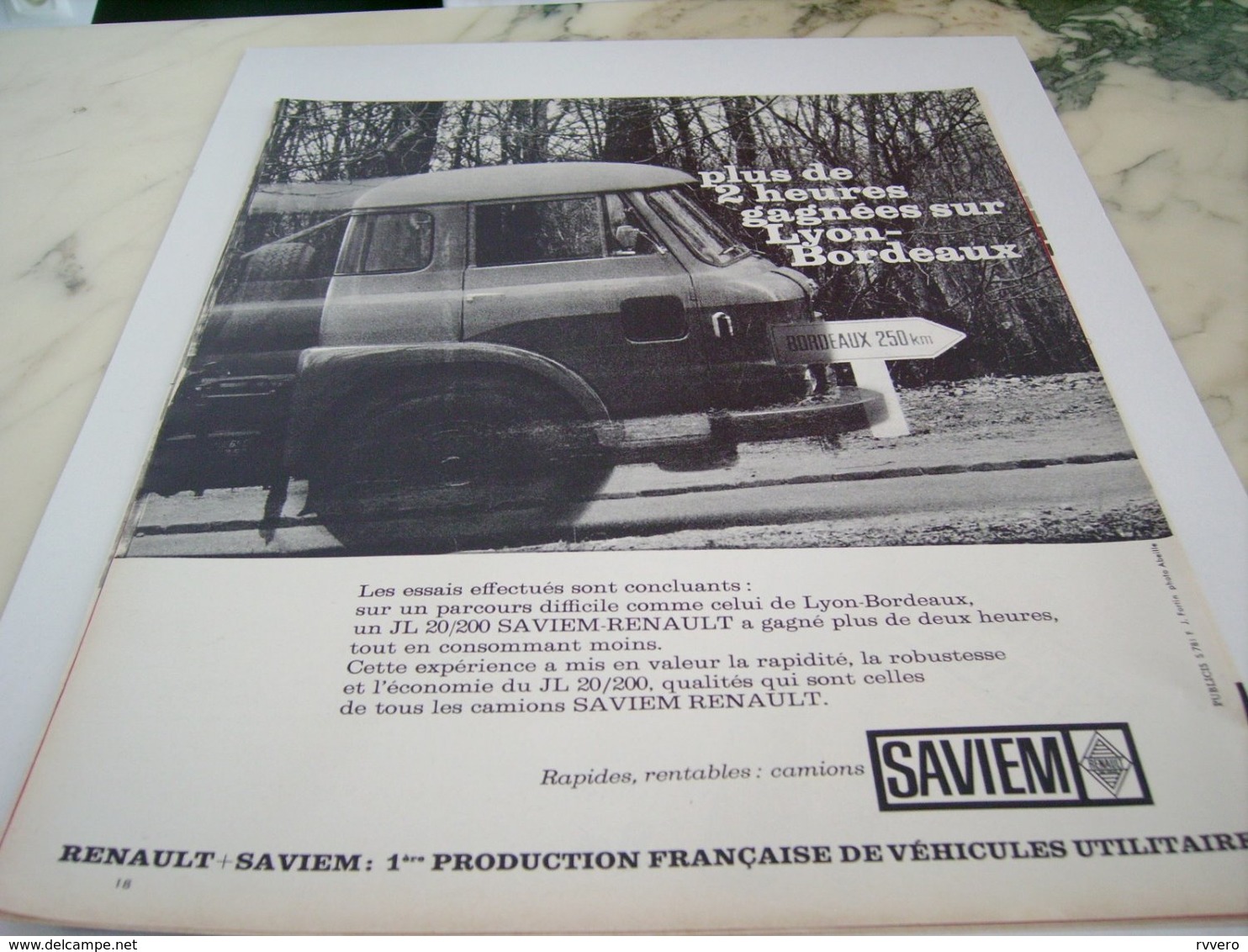 ANCIENNE PUBLICITE LYON BORDEAUX CAMION SAVIEM  RENAULT 1964 - Trucks