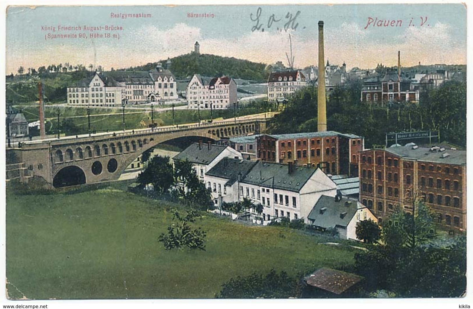 CPA 9 X 14 Allemagne Saxe PLAUEN Vue Générale Pont Usine Cheminée - Plauen