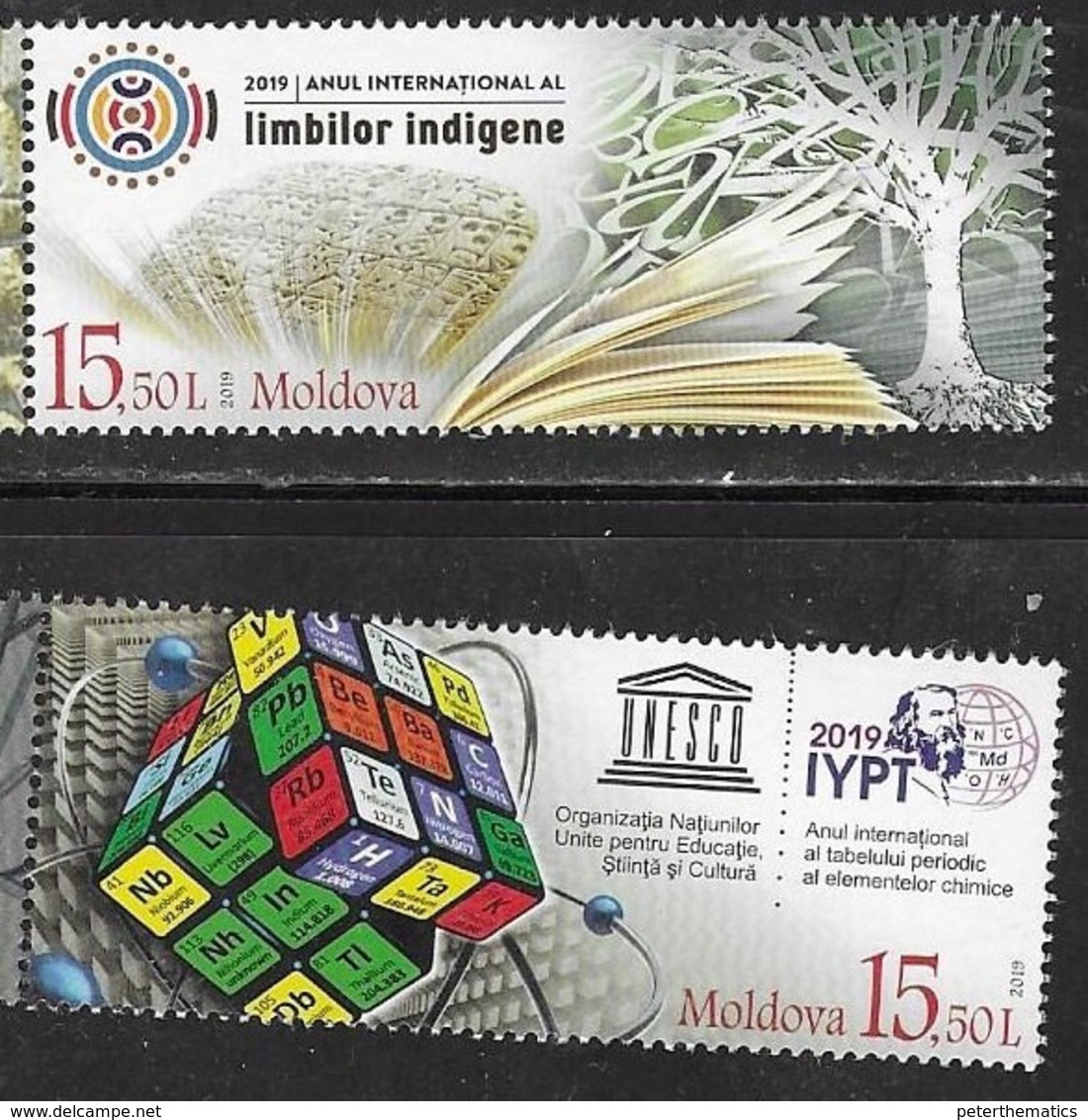 MOLDOVA , 2019, MNH, ELEMENTS  PERIODIC TABLE, INDIGENOUS LANGUAGES, 2v - Chemistry