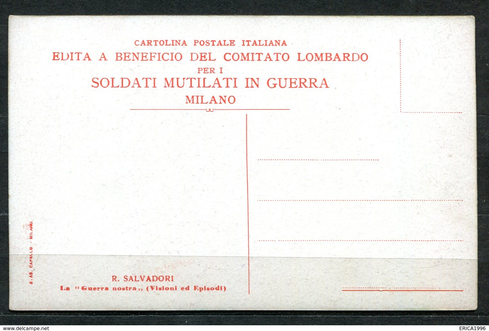 CV2839 MILITARI Soldati Mutilati In Guerra, Edita A Beneficio Del Comitato Lombardo, Ill. R. Salvadori, FP, Non Viaggiat - Guerra 1914-18